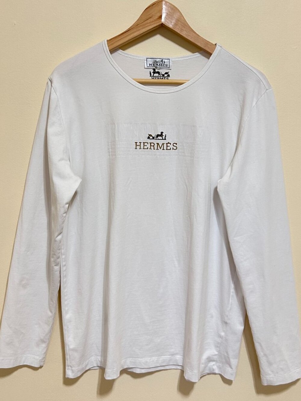 Hermes Round Neck Long Sleeve Tee White